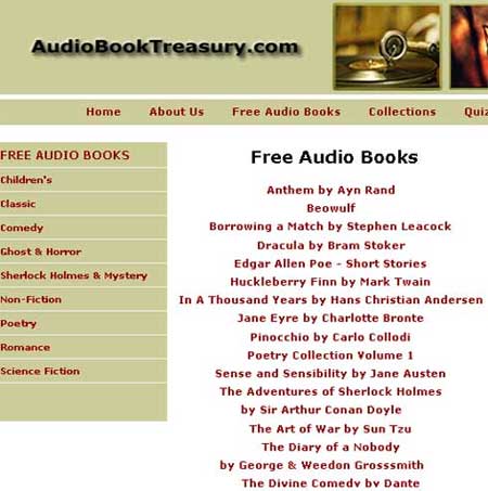 Screenshot of Audio Book Treasury