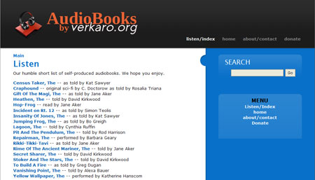 Screenshot of Free Audio Books by Verkaro.org