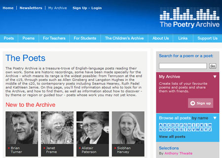 Screenshot of Poetry Archive
